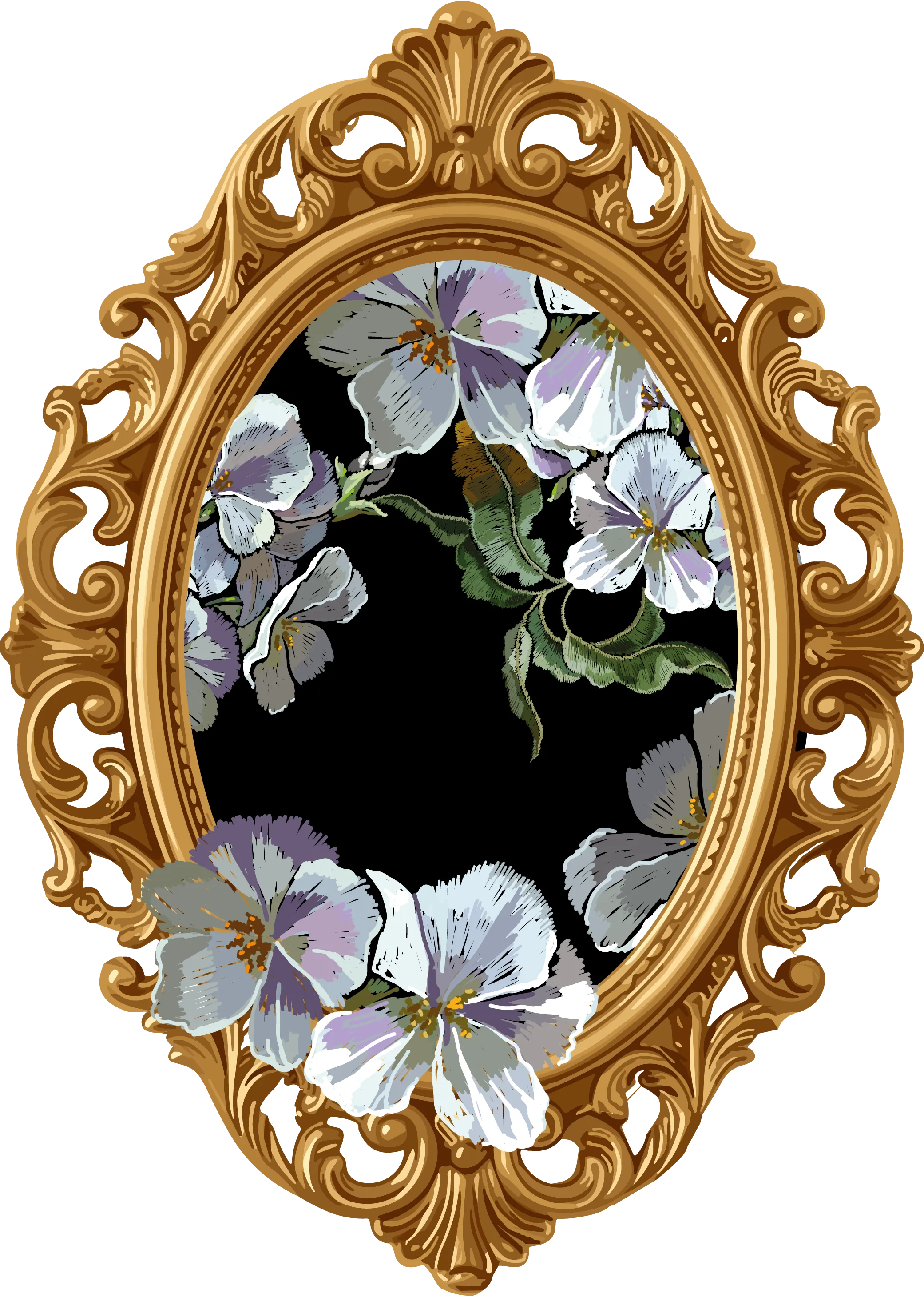 Illustration fleurs blanches dans un cadre doré — notes de fond