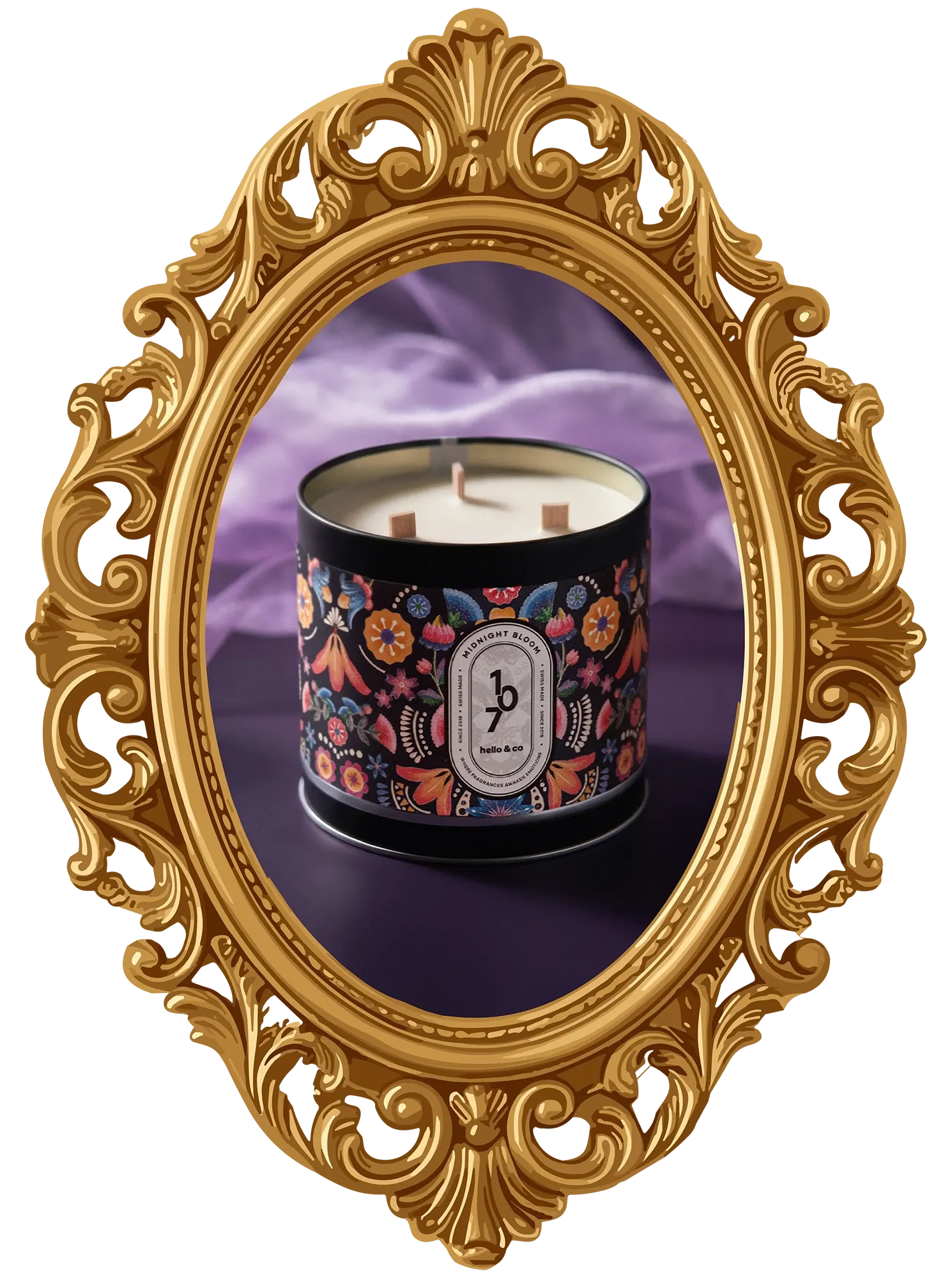 Bougie parfumée Midnight Bloom 107 à la tubéreuse, 500 ml, trois mèches en bois