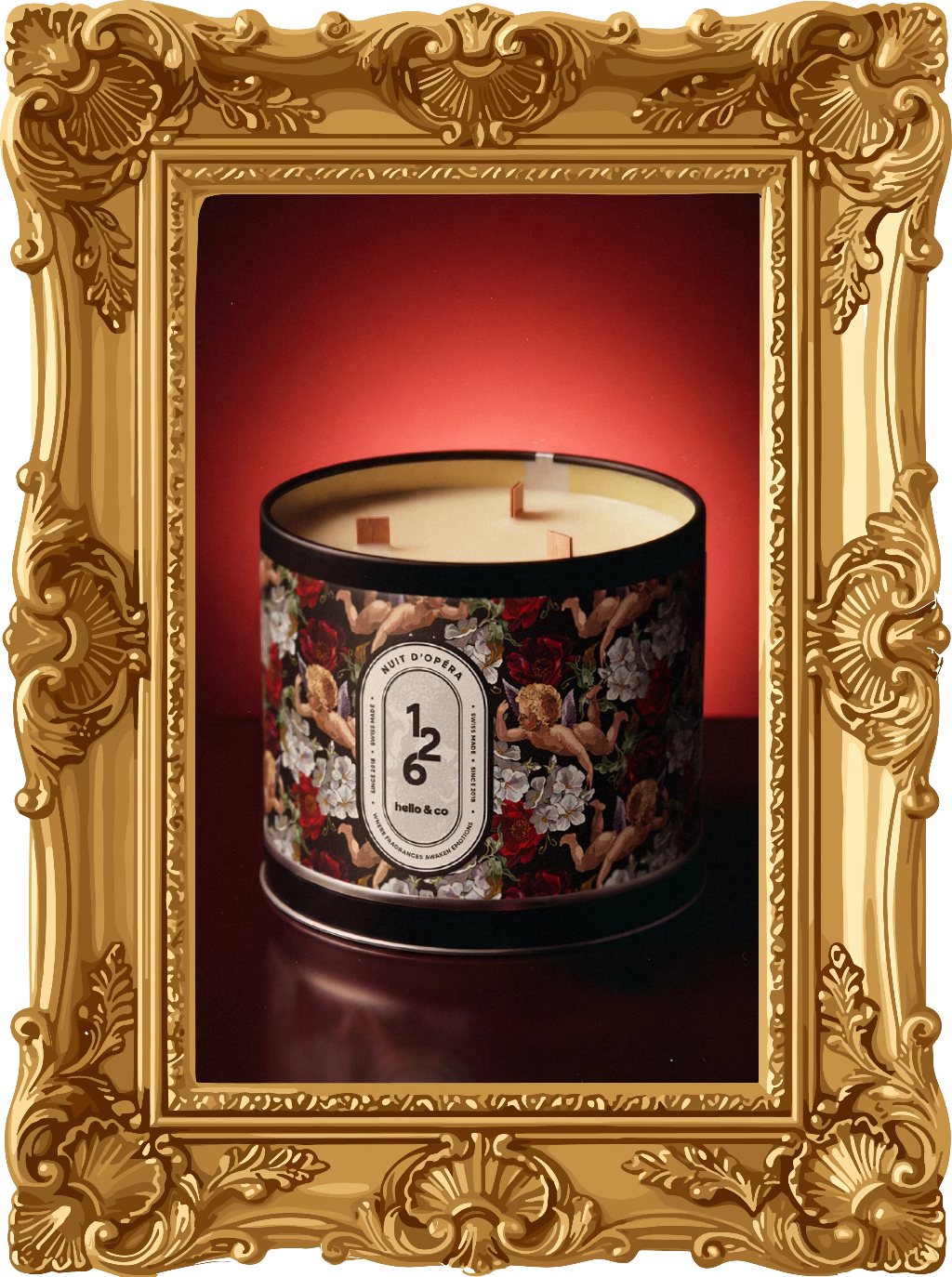 Bougie parfumée Nuit d'Opéra 126, 500 ml, trois mèches en bois